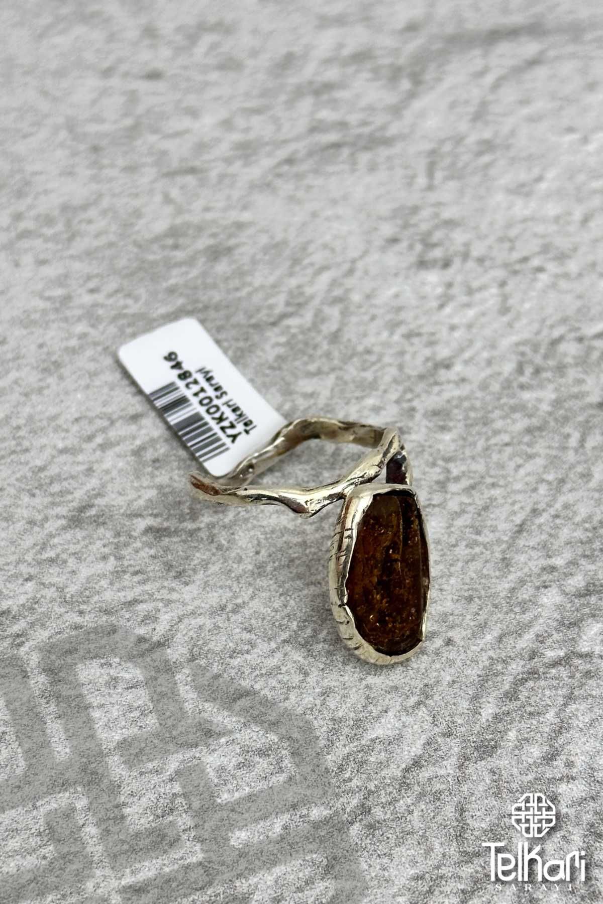 Damla Kehribar Taşlı Gümüş Yüzük