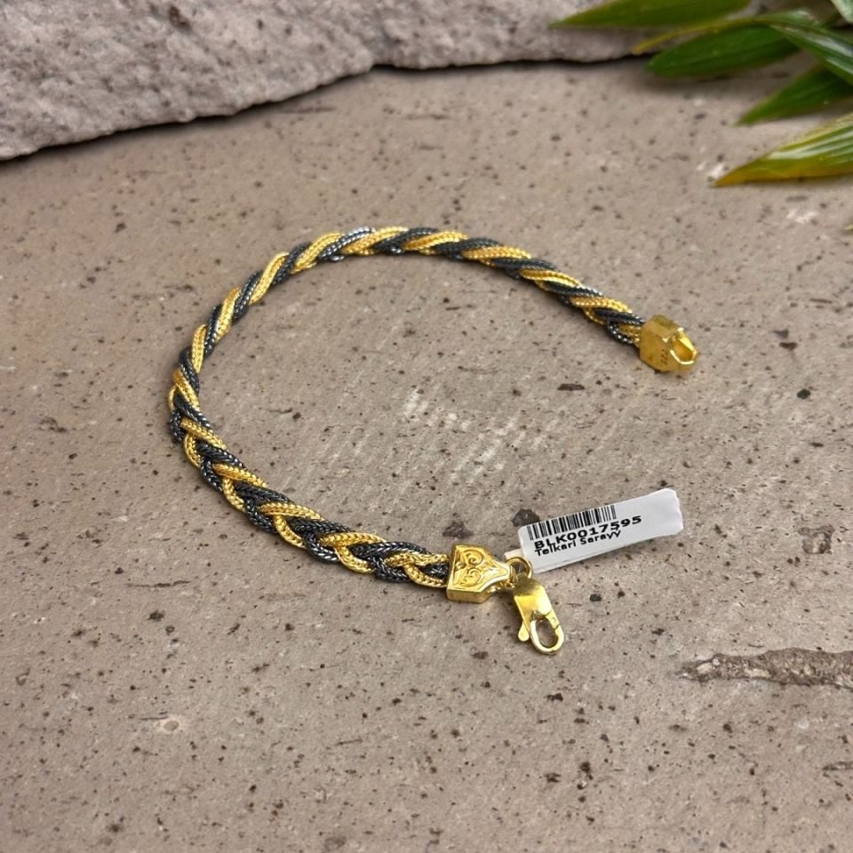 925 Ayar Çift Renkli Midyat Hasırı Gümüş Bileklik