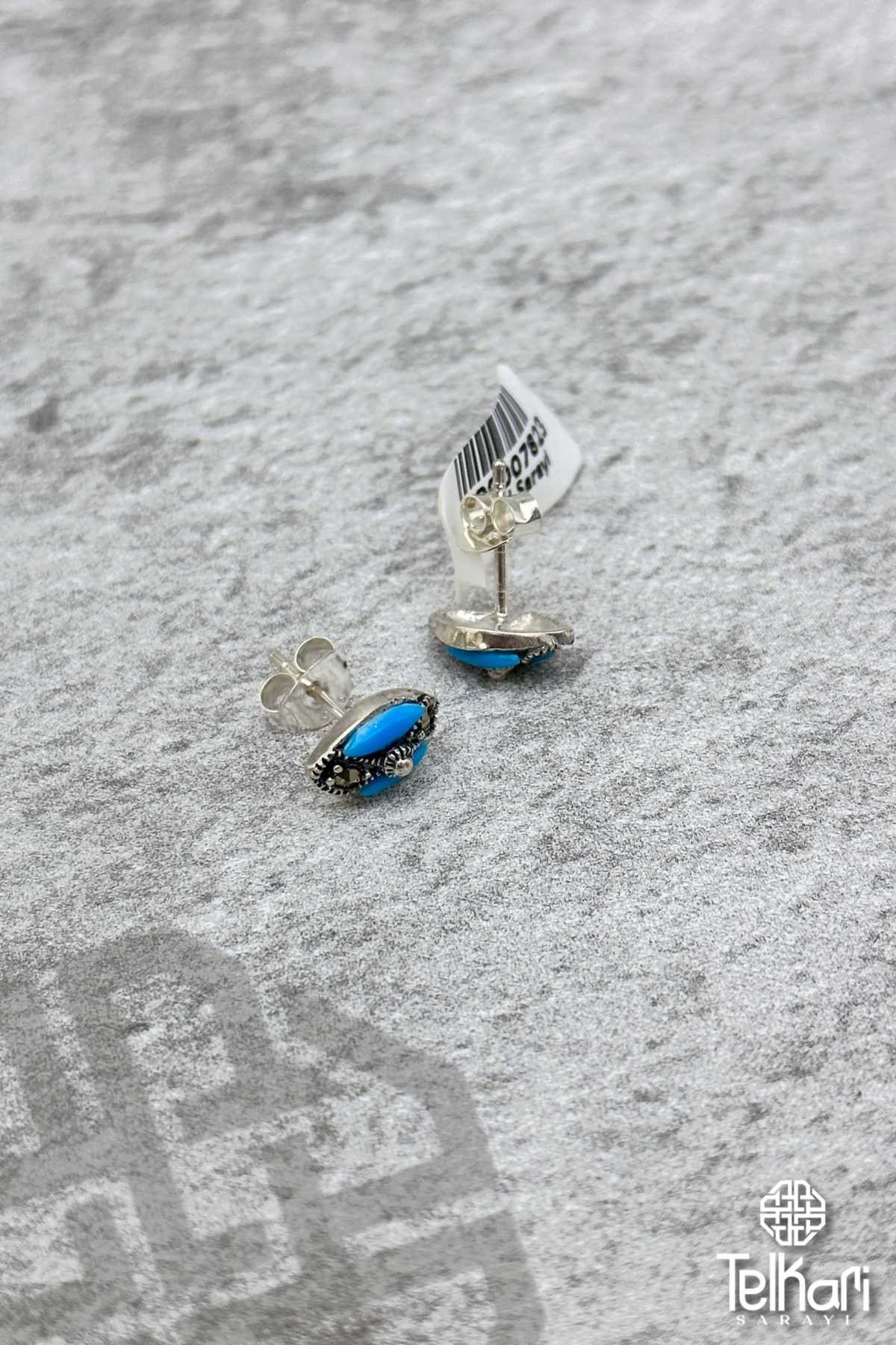 Mekik Firuze Taşlı Gümüş Markazit Küpe