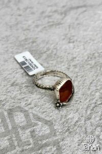 Çiçek Motifli Damla Kehribar Taşlı Gümüş Yüzük