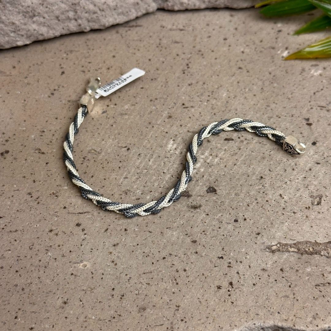 Çift Renk Midyat Hasırı 925 Ayar Gümüş Bileklik