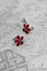 Çiçek Model Kök Yakut Taşlı Gümüş Markazit Küpe