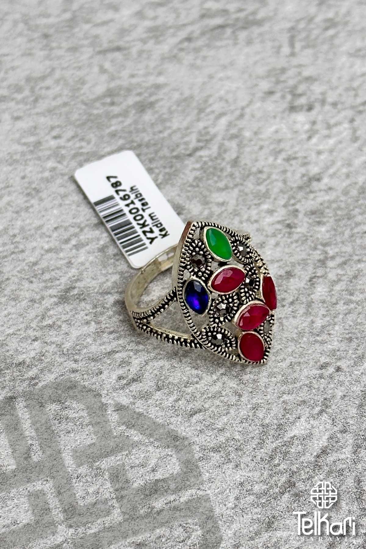 Renkli Doğal Taşlı Gümüş Yüzük