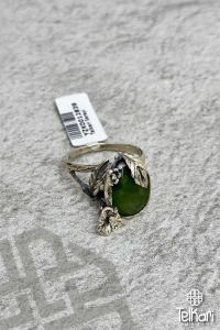 Kök Zümrüt Taşlı Çiçek Detaylı Otantik Gümüş Yüzük