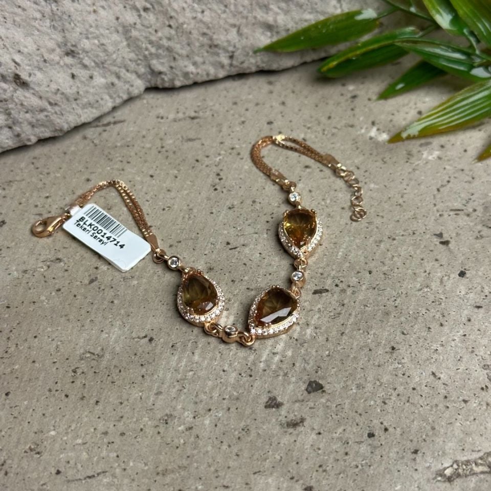 Üçlü Damla Model Renk Değiştiren Sultan Taşlı Rose Kaplama Gümüş Bileklik