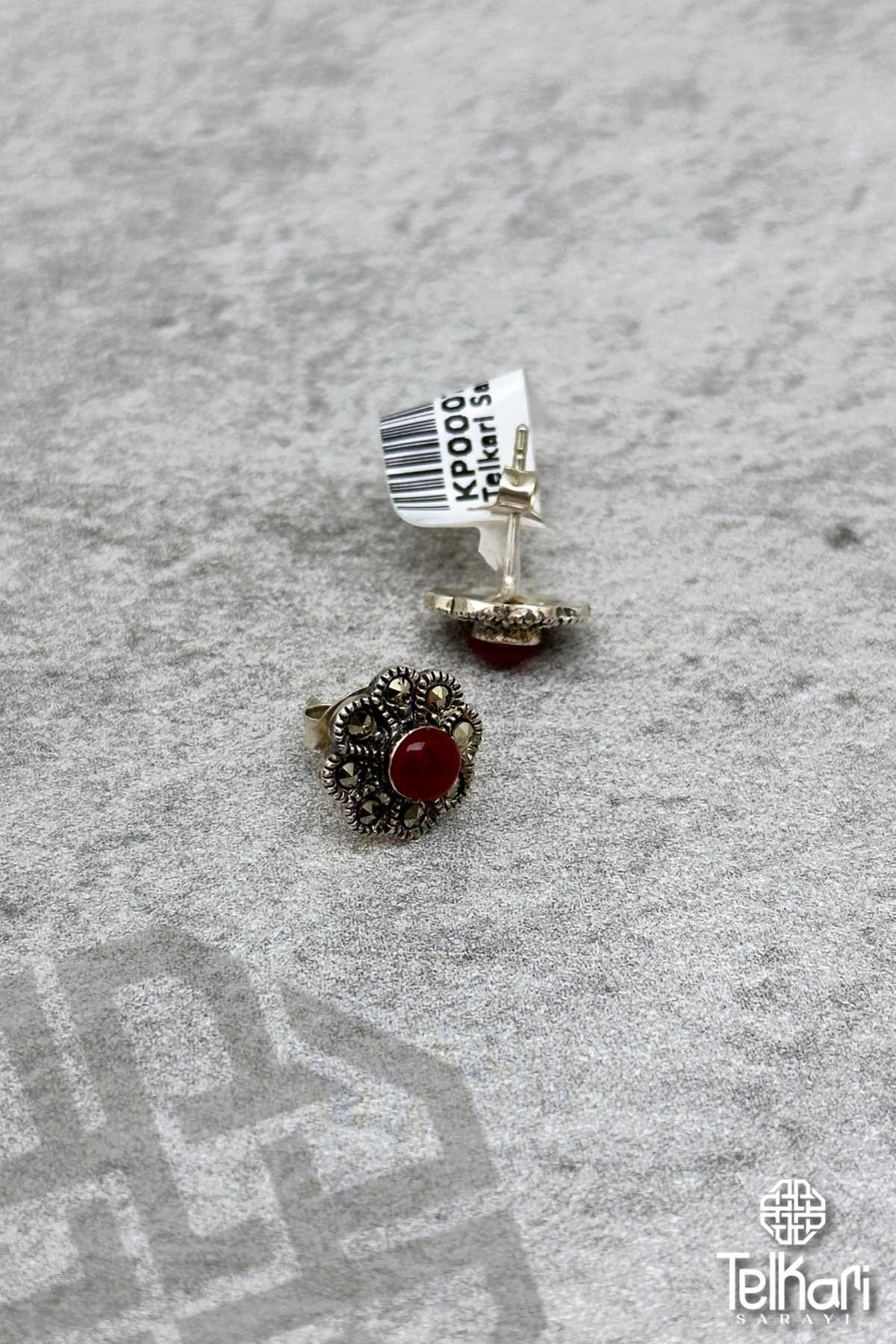 Akik Taşlı Gümüş Markazit Küpe