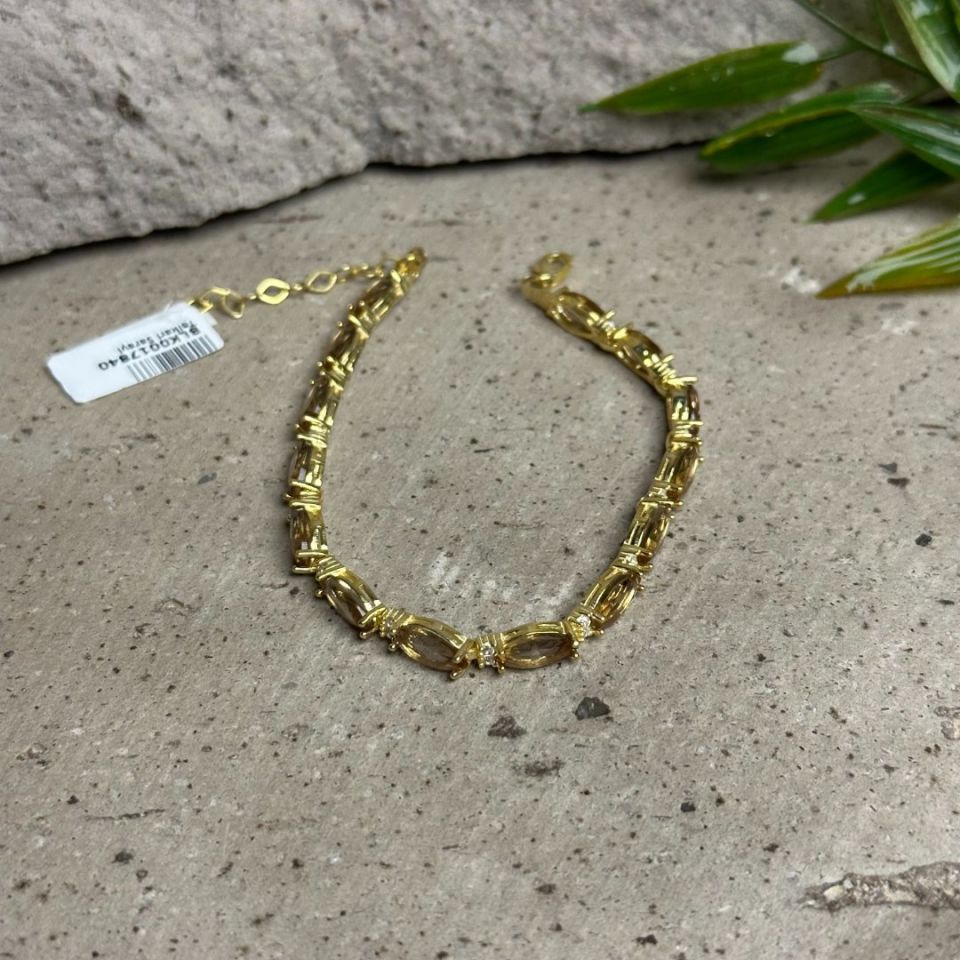 Oval Gold Kaplama Renk Değiştiren Sultan Taşlı Gümüş Bileklik