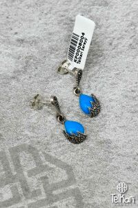 Firuze Taşlı Sallantılı Model Gümüş Markazit Küpe