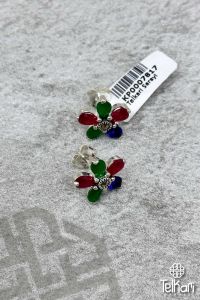 Renkli Taşlı Çiçek Model Gümüş Markazit Küpe