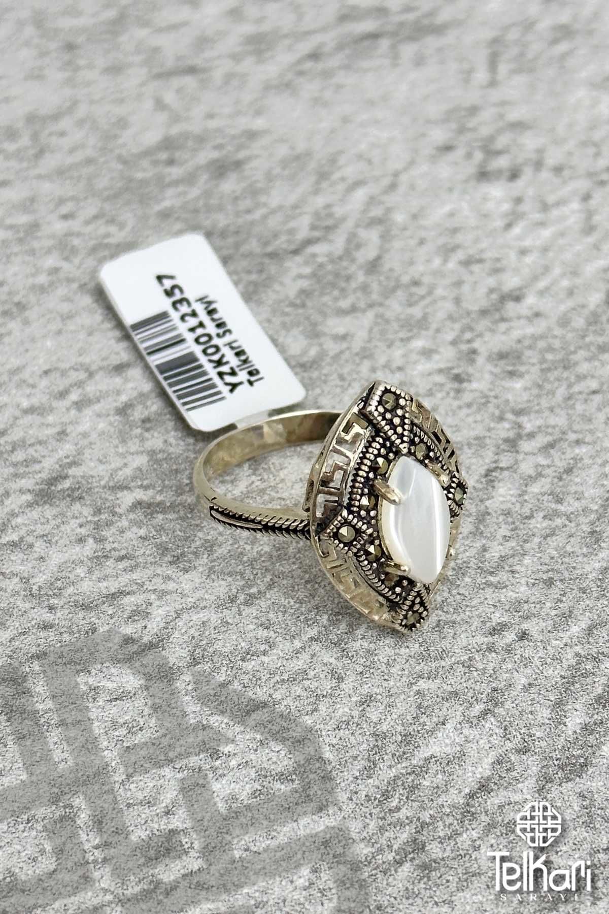 Mekik Model Sedef Taşlı Markazit Gümüş Yüzük