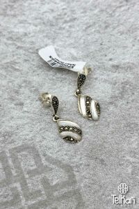 Sedef Taşlı Sallantılı Tasarım Gümüş Markazit Küpe