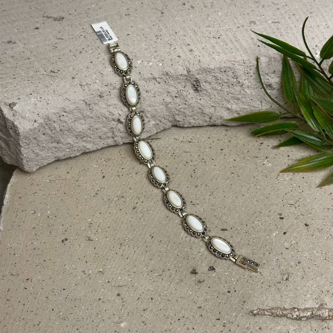 Sedef Taşlı Markazit 925 Ayar Gümüş Bileklik