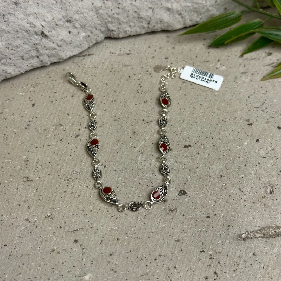 Akik Taşlı 925 Ayar Markazit Gümüş Kadın Bileklik