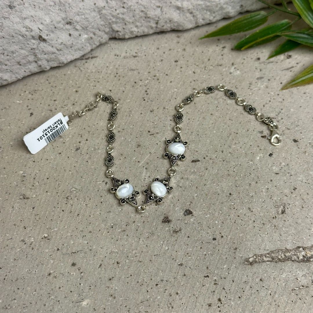 Tasarım Model Sedef Taşlı 925 Ayar Markazit Gümüş Kadın Bileklik