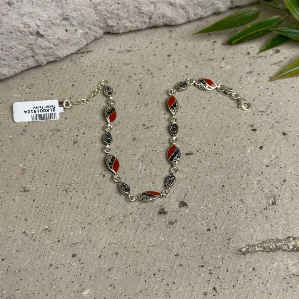 925 Ayar Akik Taşlı Gümüş Markazit Kadın Bileklik