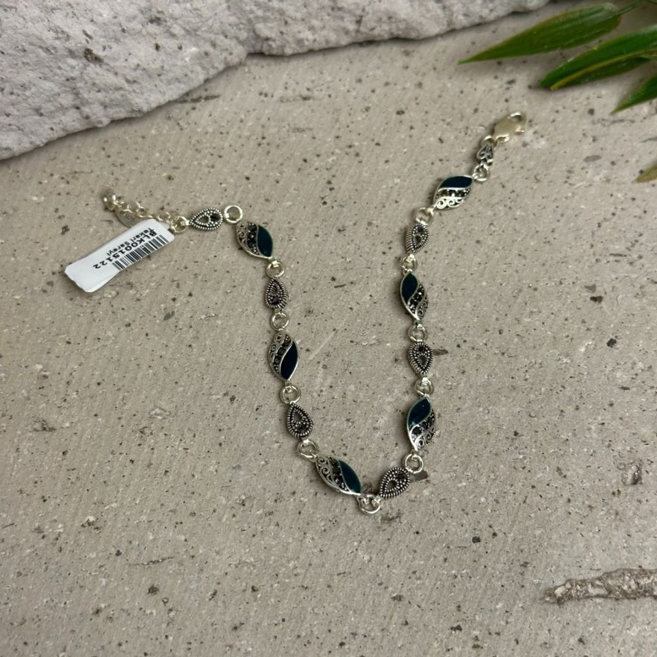 Yeşim Taşlı Markazit Gümüş Kadın Bileklik