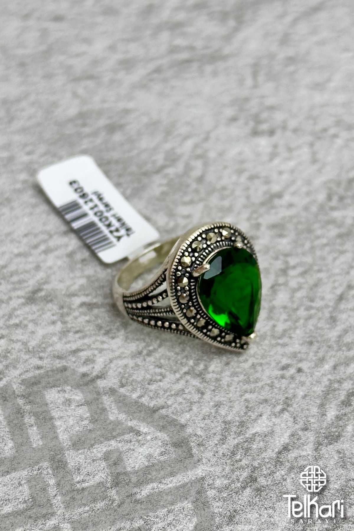 Hürrem Sultan Zümrüt Taşlı Markazit Gümüş Yüzük
