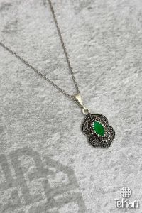 Kök Zümrüt Taşlı Markazit Gümüş Kolye