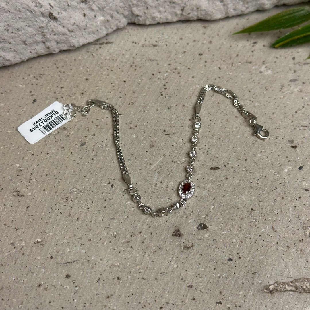 925 Ayar Yakut Taşlı Oval Gümüş Bileklik