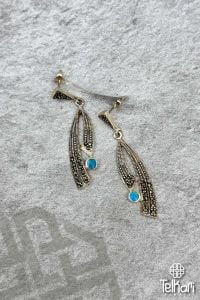 Firuze Taşlı Uzun Sarkık Gümüş Markazit Küpe