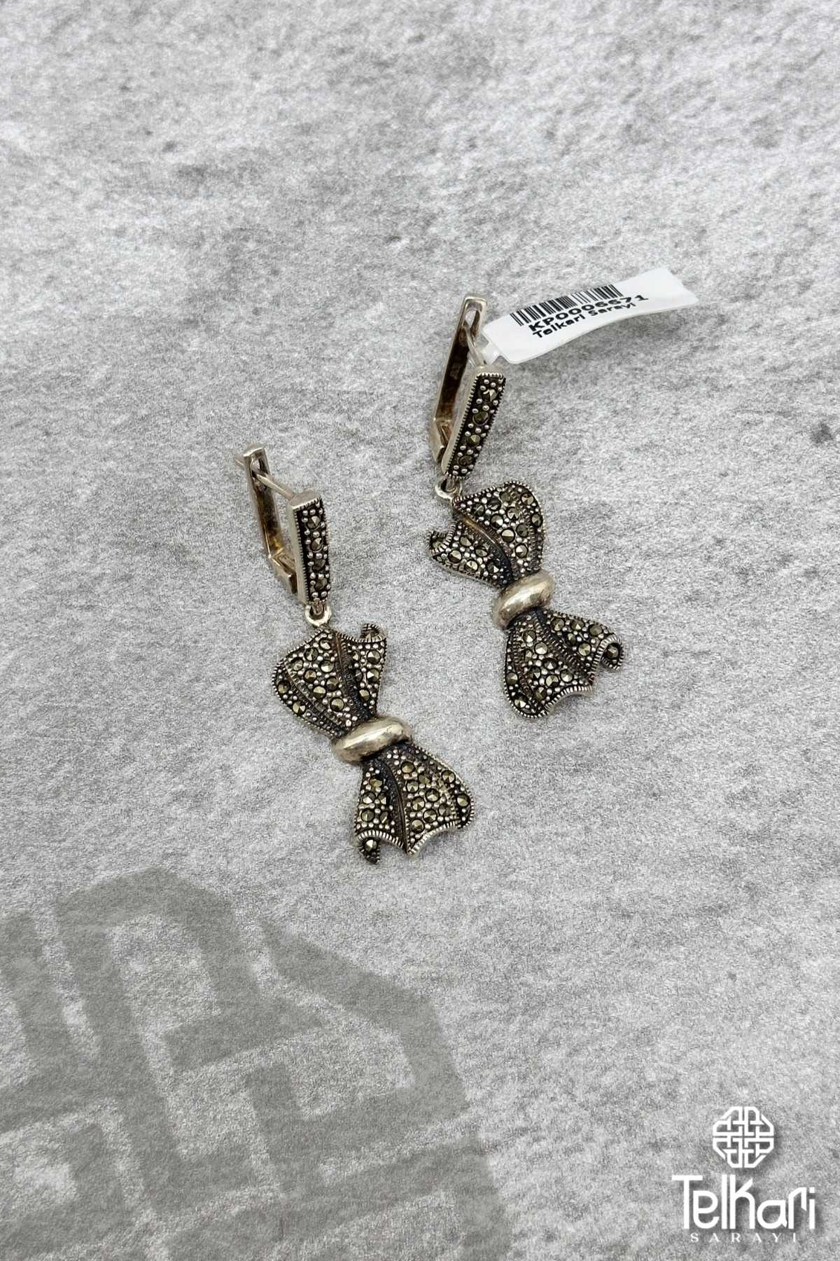 Kurdele Model Gümüş Markazit Küpe