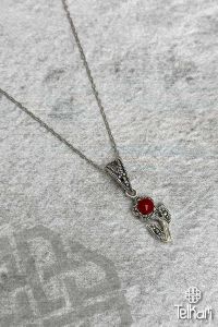 Çiçek Model Akik Taşlı Markazit Gümüş Kolye