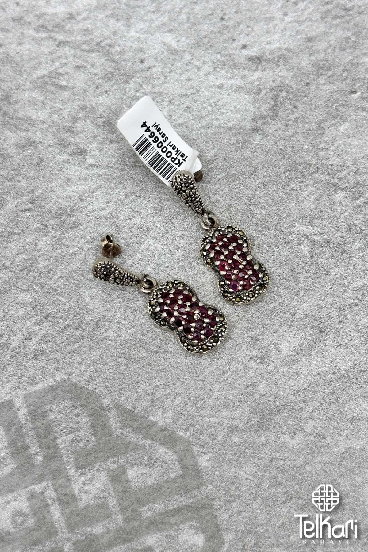 Kök Zümrüt Taşlı Gümüş Markazit Küpe