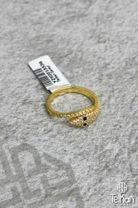 Yılan Başlı Model Taşlı Gold Gümüş Yüzük