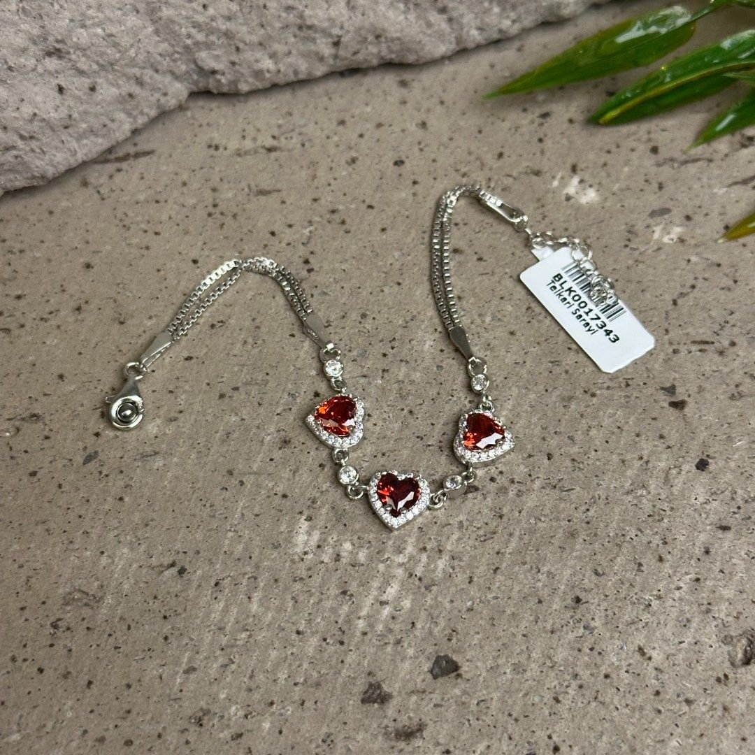 925 Ayar Kırmızı Zirkon Taşlı Gümüş Bileklik