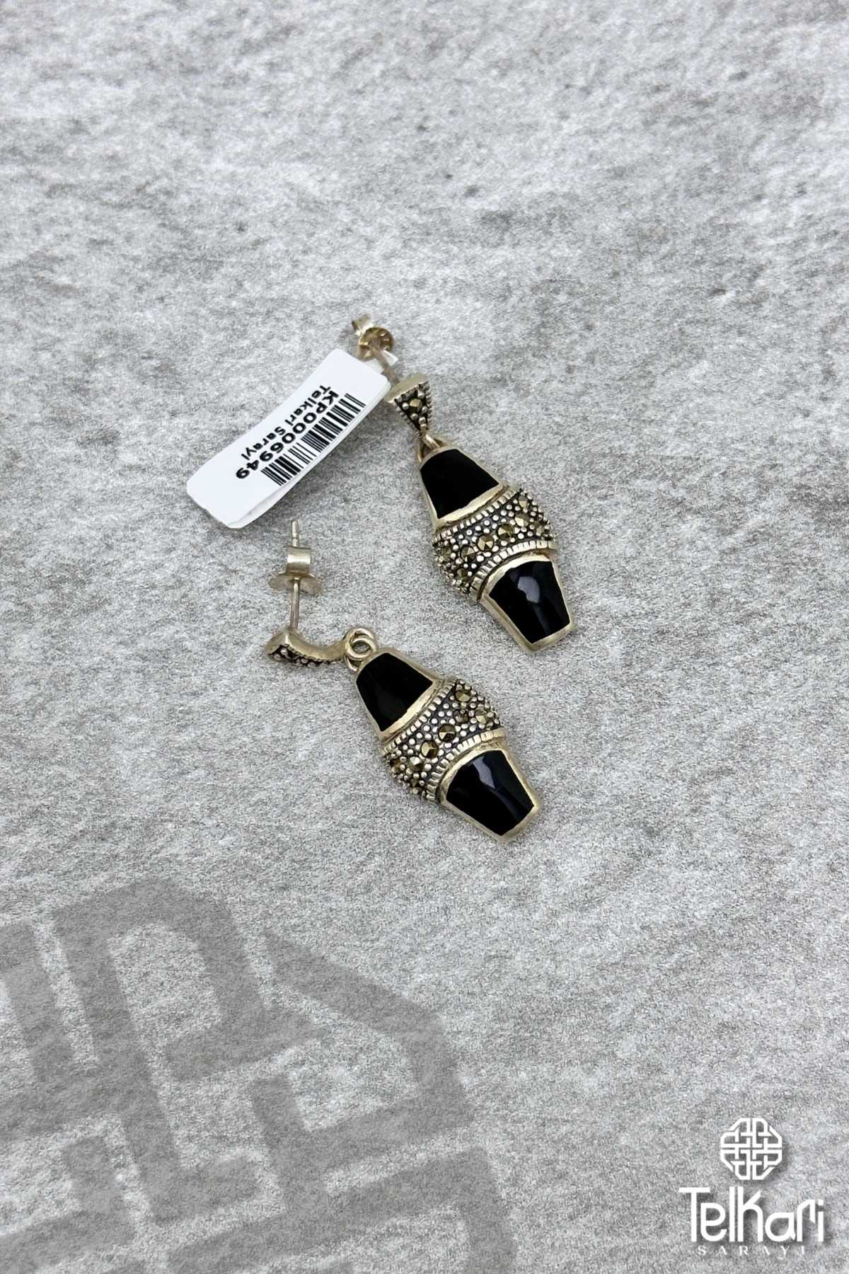 Onix Taşlı Gümüş Markazit Küpe