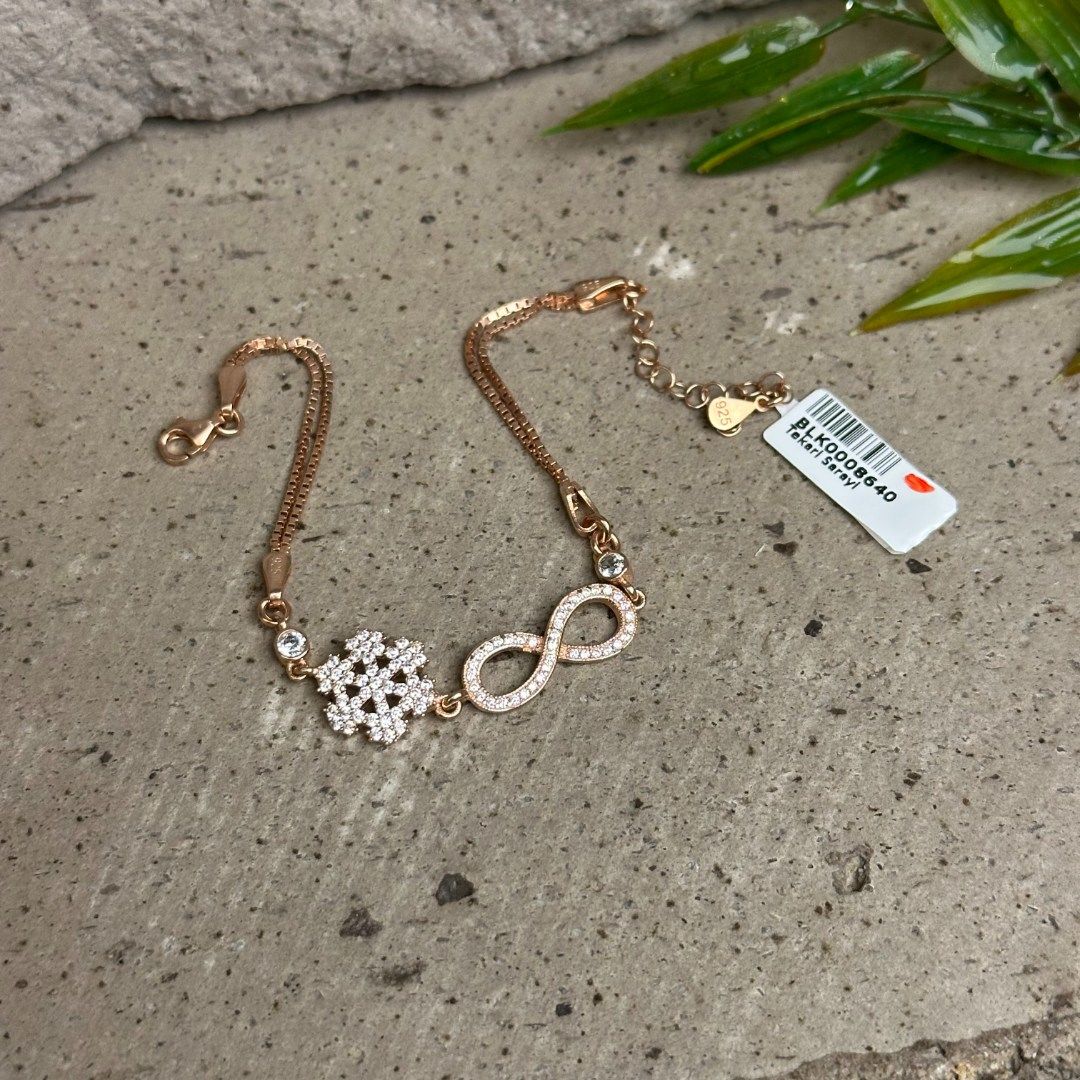 Sonsuzluk, Kar Tanesi Model Rose Kaplama 925 Ayar Gümüş Bileklik