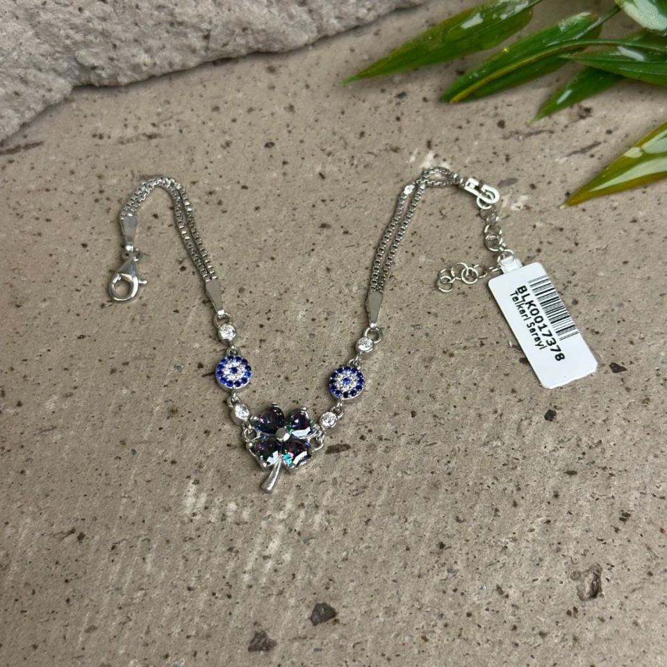 Topaz Taşlı Yonca Model 925 Ayar Gümüş Bileklik