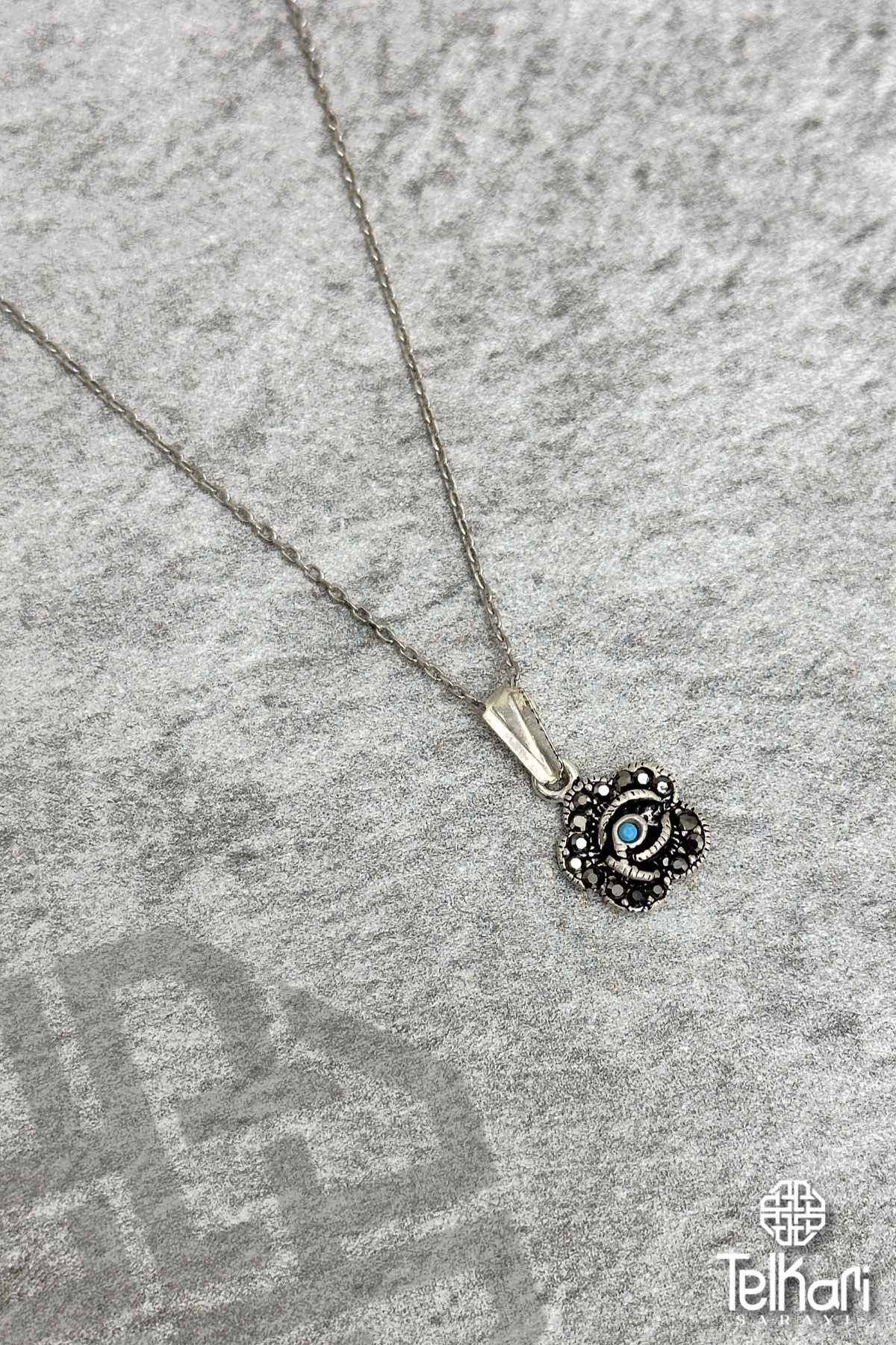 Firuze Taşlı Markazit Gümüş Kolye