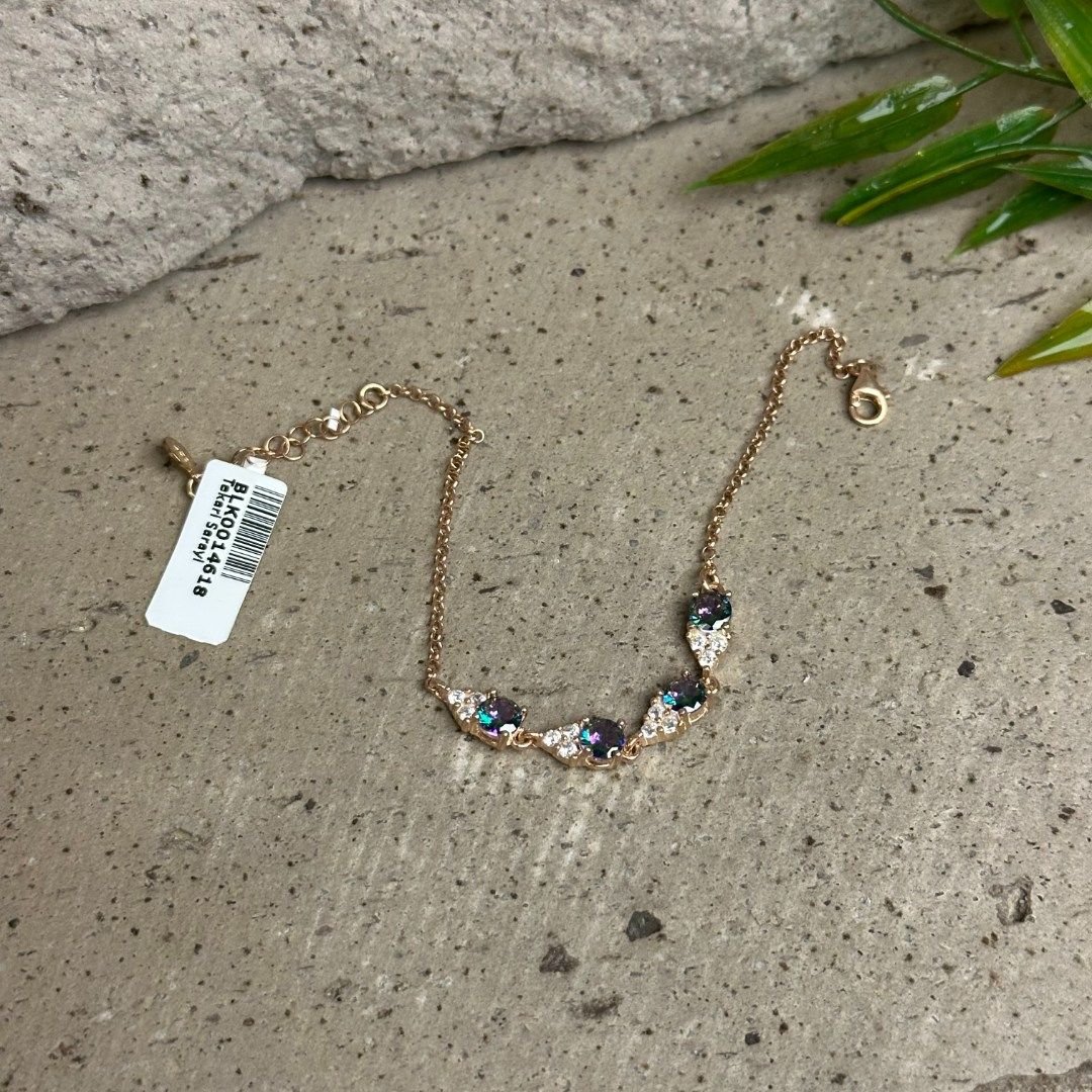 Rose Kaplama Sıralı Topaz Taşlı 925 Ayar Gümüş Bileklik