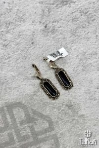 Onix Taşlı Uzun İnce Tasarım Gümüş Markazit Küpe