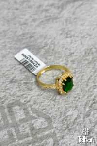 Baget Model Kök Zümrüt Taşlı Gold Gümüş Yüzük