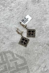 Kare Çiçek Montörlü Gümüş Markazit Küpe