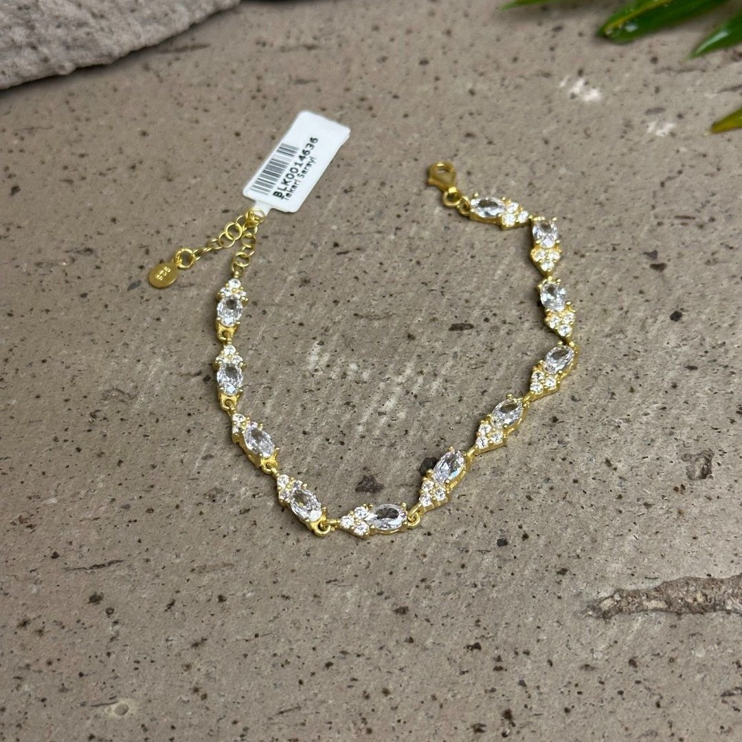 Zirkon Taşlı 925 Ayar Gold Renk Gümüş Bileklik