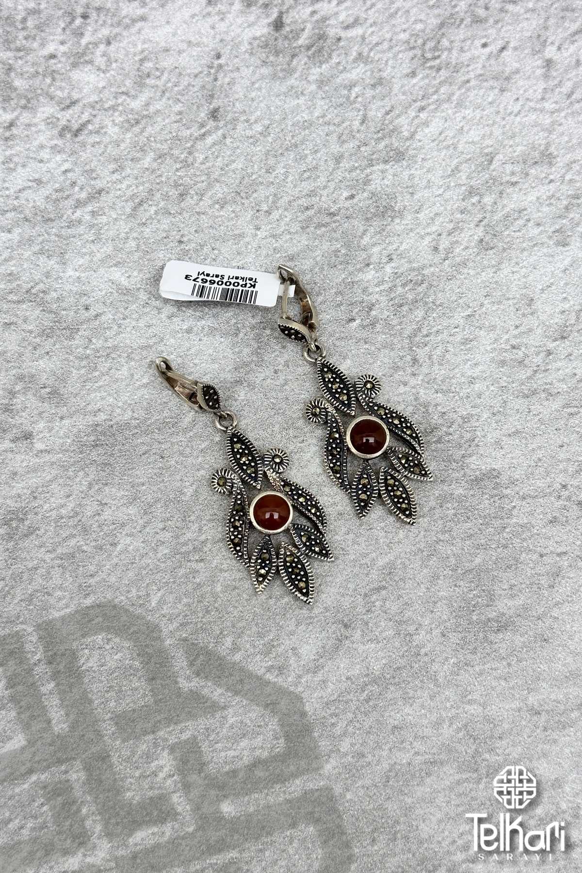 Özel Seri Akik Taşlı Gümüş Markazit Küpe