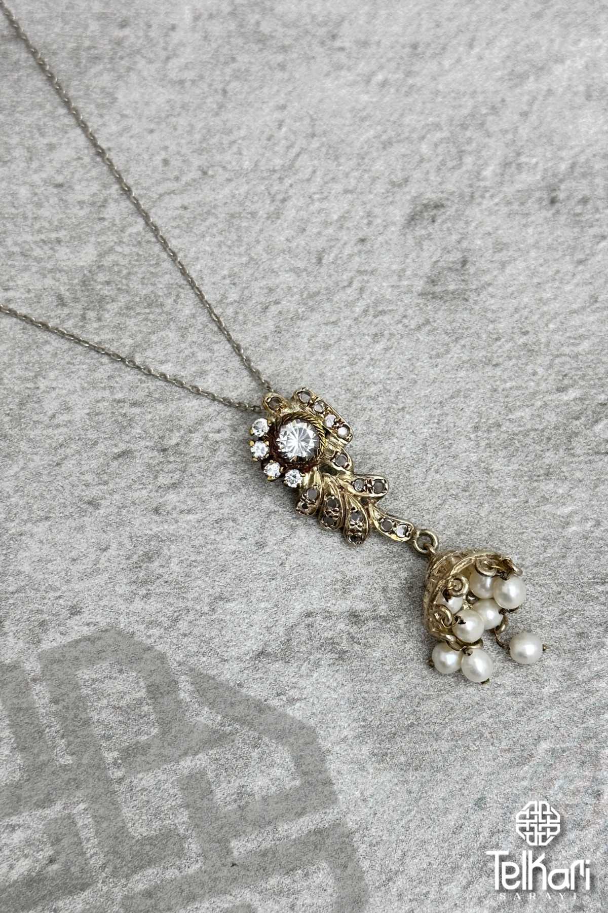 Sallantılı Sedef Taşlı Gümüş Kolye