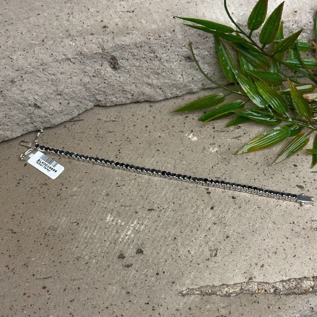 Siyah Zirkon Taşlı 925 Ayar Gümüş Su Yolu Bileklik