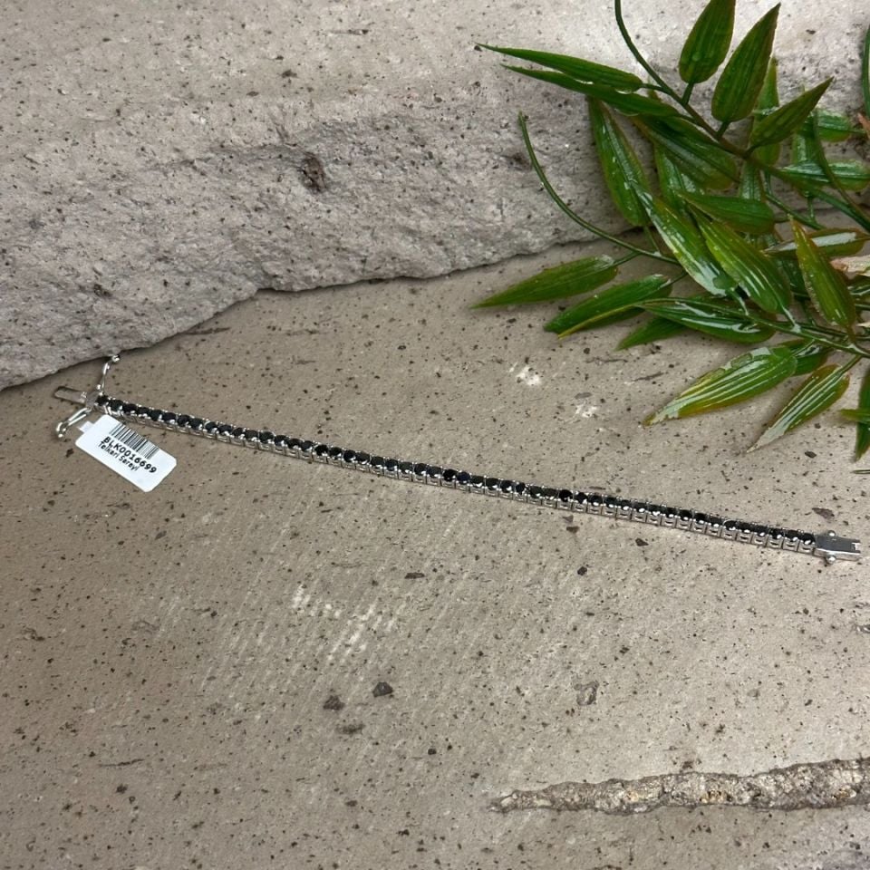 Siyah Zirkon Taşlı 925 Ayar Gümüş Su Yolu Bileklik