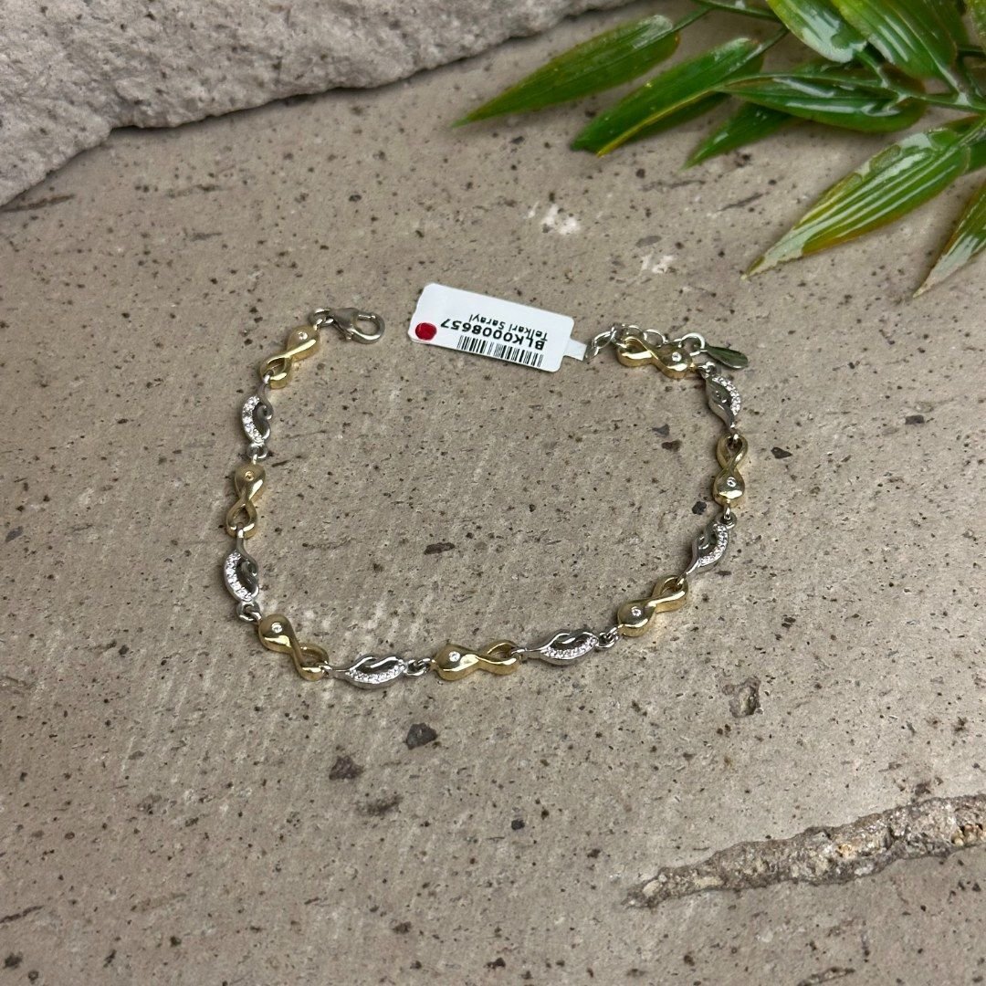 Gold Detaylı Sonsuzlık Motif 925 Ayar Gümüş Bileklik