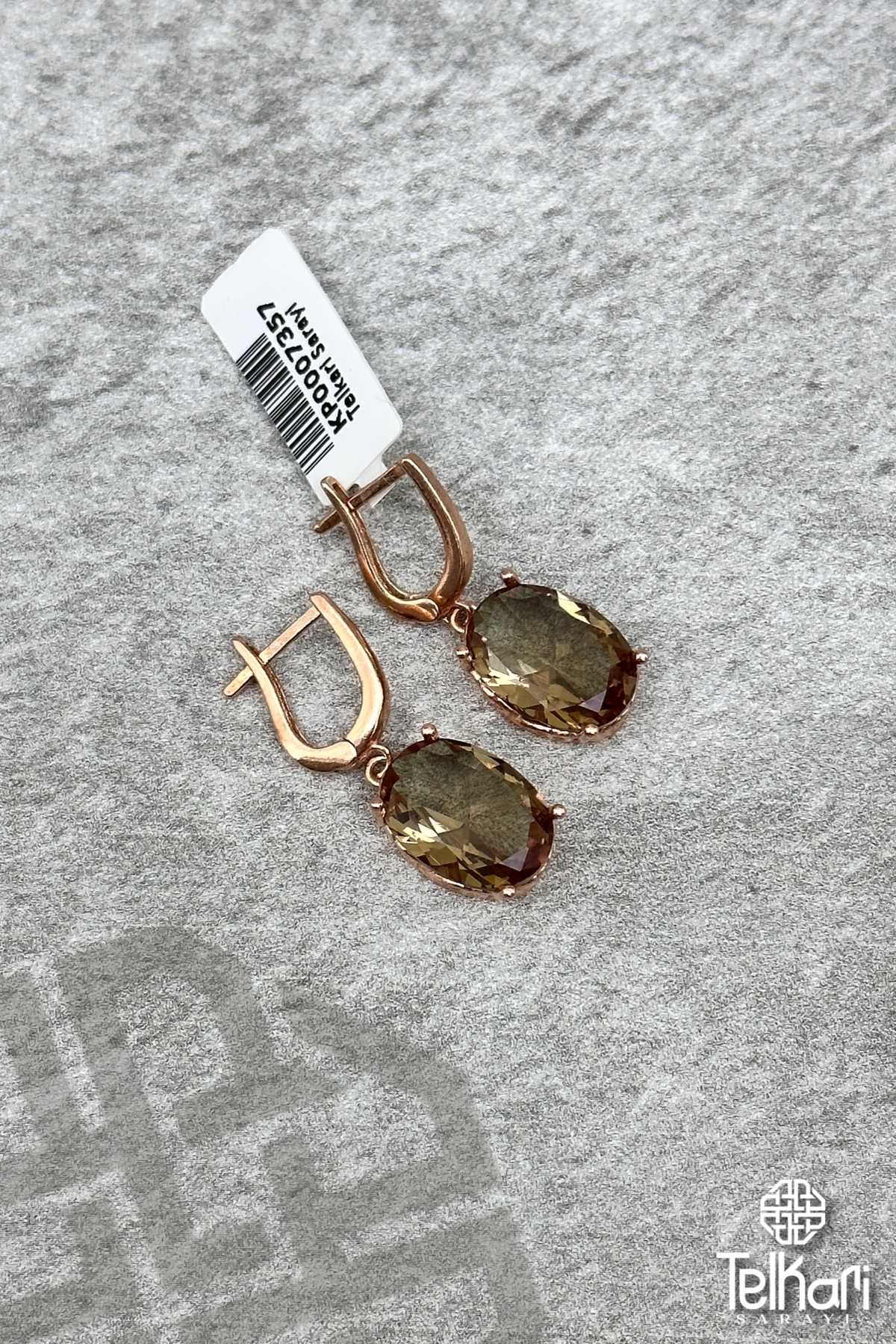 Köşeli Renk Değiştiren Sultan Taşlı Rose Gümüş Küpe