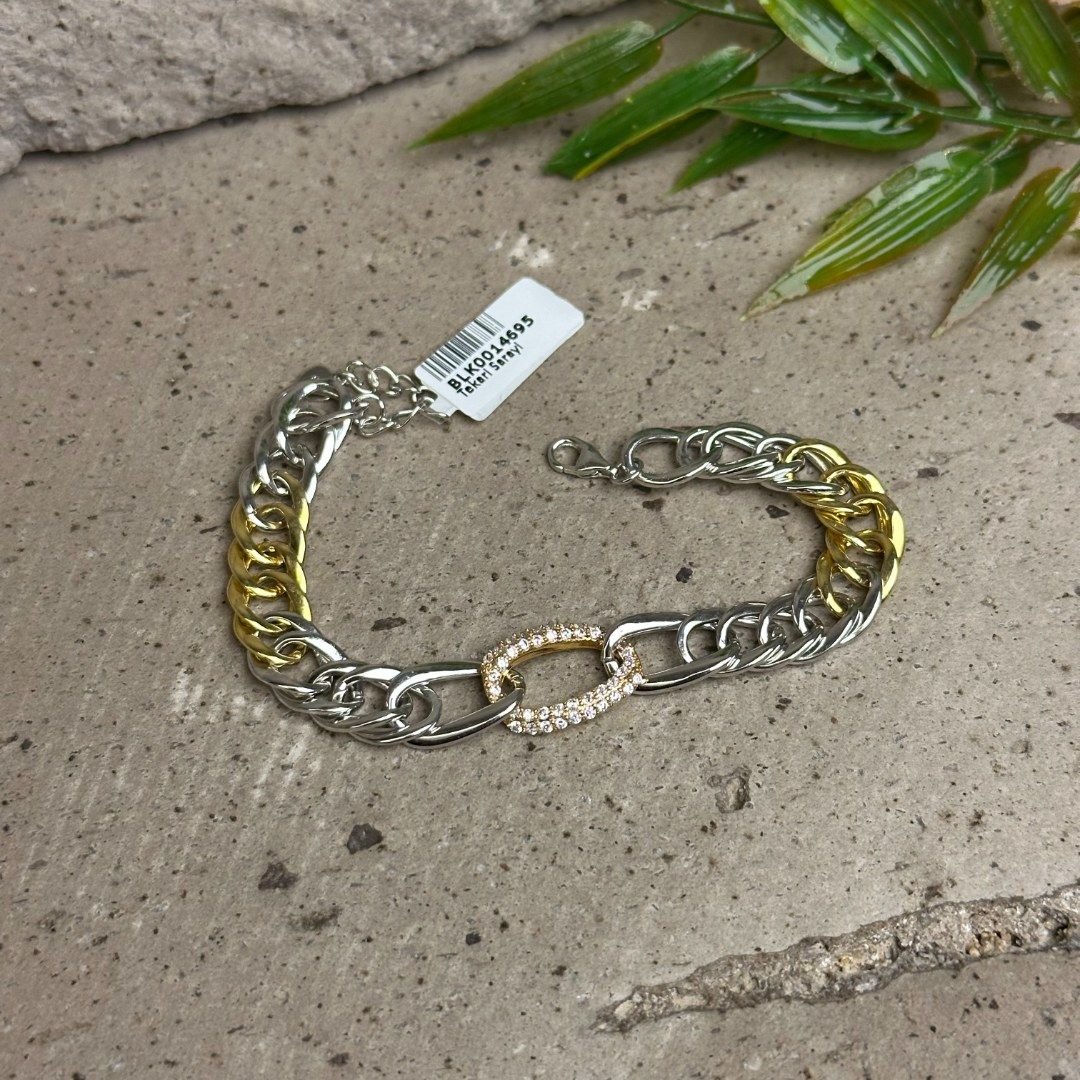 925 Ayar Gold Detaylı Zincir Model Gümüş Bileklik