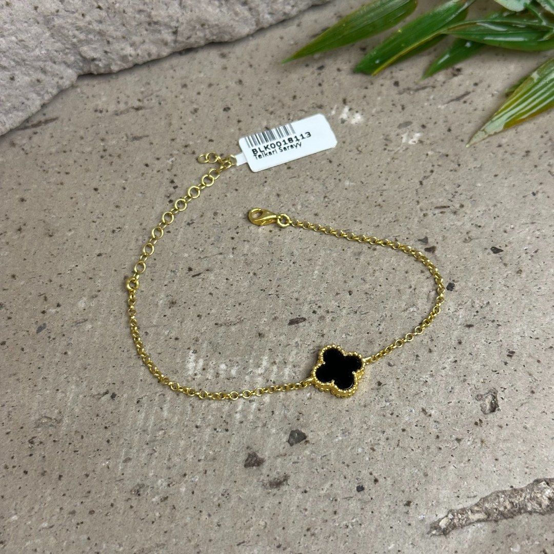 Gold Kaplama Yonca Model 925 Ayar Gümüş Bileklik