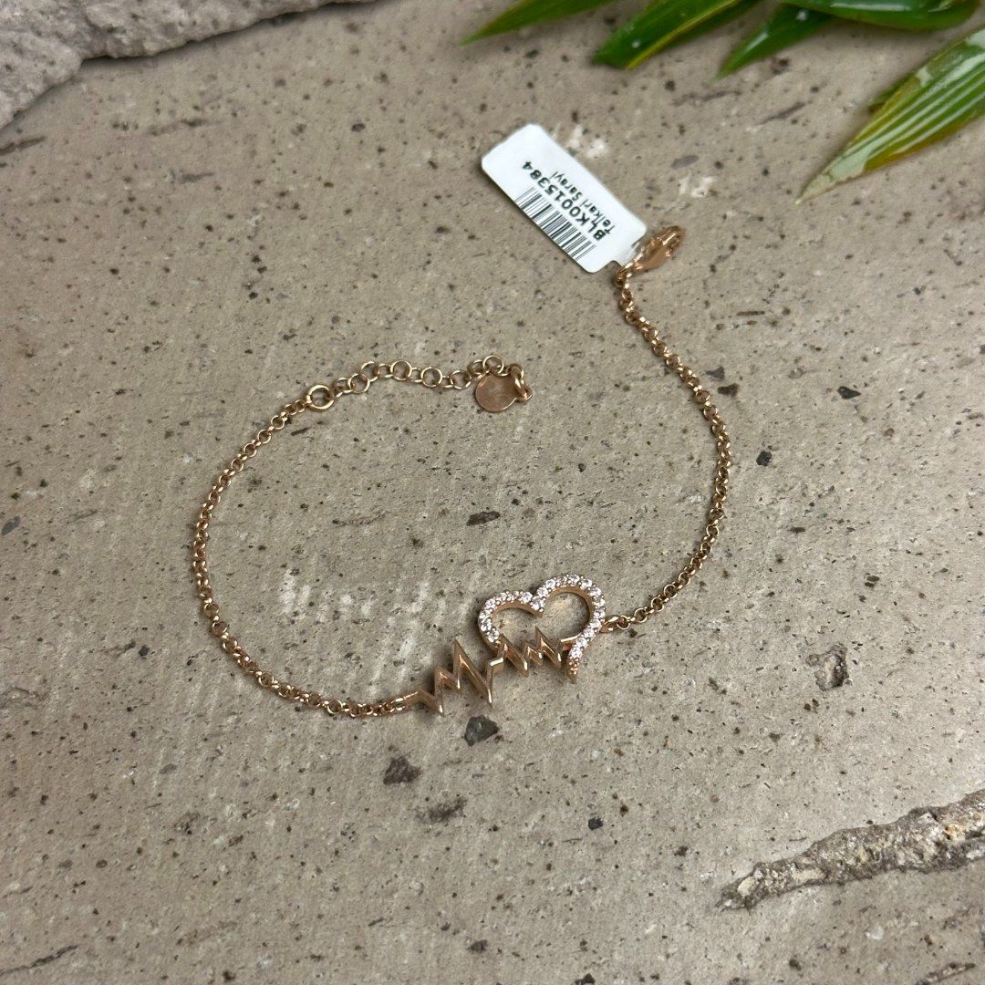 925 Ayar Ritimli Kalp Model Rose Kaplama Gümüş Bileklik