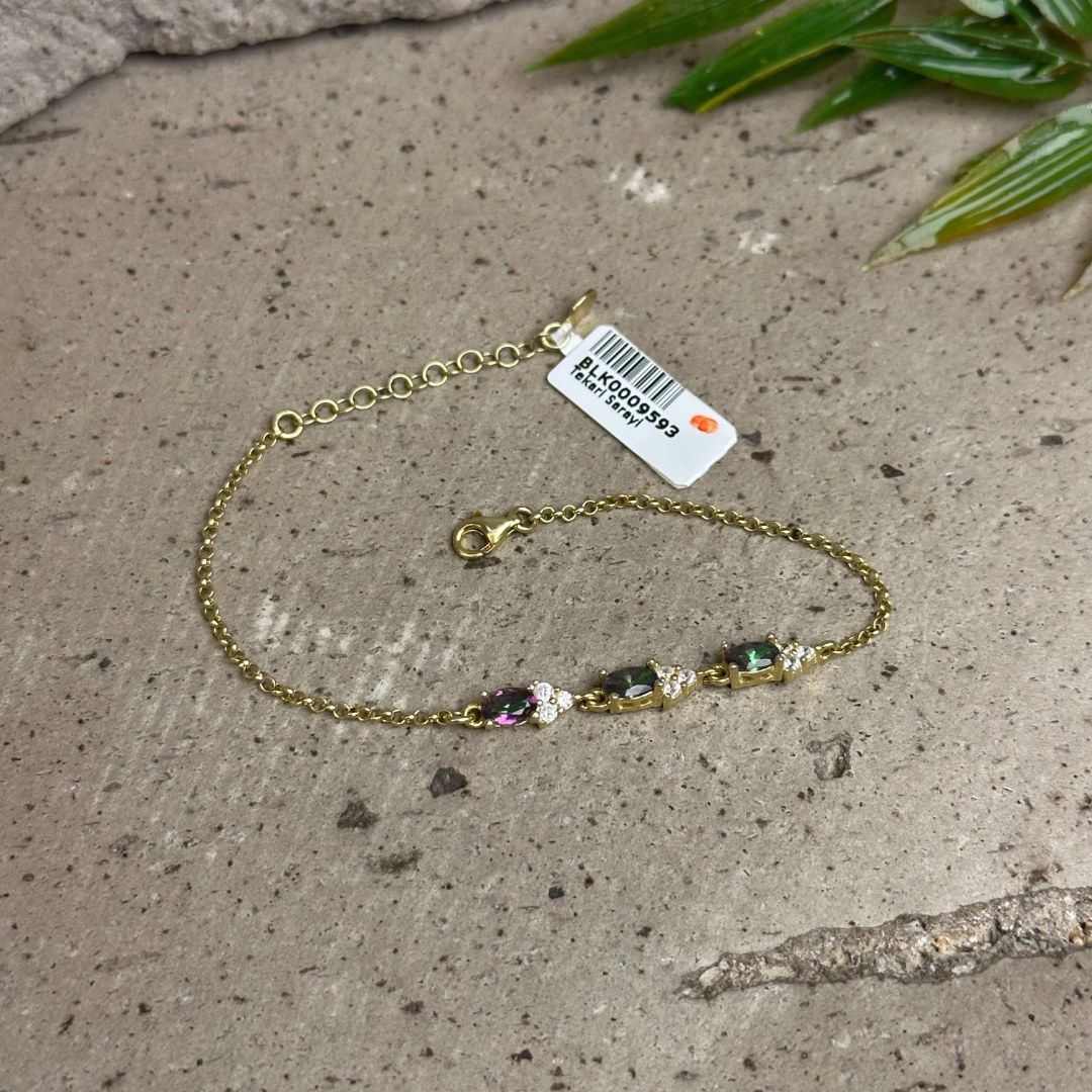 Gold Topaz Taşlı 925 Ayar Gümüş Bileklik