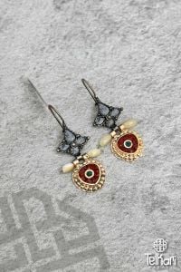 Oval Model Mozaik Doğal Taşlı Otantik Gümüş Küpe