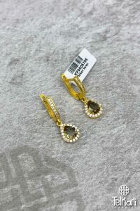 Zirkon Süslemeli Damla Motif Renk Değiştiren Sultan Taşlı Gold Gümüş Küpe